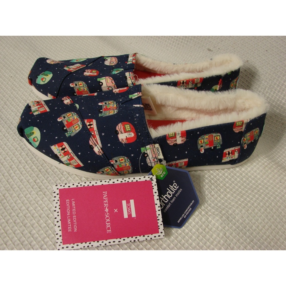 New Toms Holiday Campers Slip On Shoes 7 Navy Fur Lined Paper Source Christmas